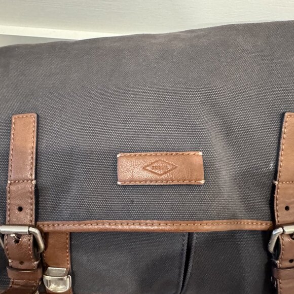 Fossil Laptop Crossbody Laptop Bag Blue Canvas & Leather - Picture 2 of 5